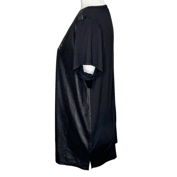 Rock & Republic Faux Leather Mixed Fabric Lazer Cut Short Sleeve Top - Picture 3 of 7